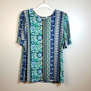 Liz Claiborne short sleeve, paisley top. Blue,grn & yellow. Size large